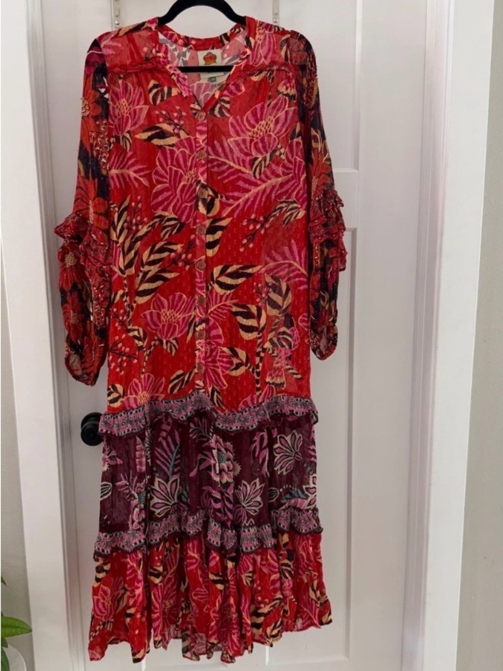 FARM Rio x Anthropologie Mixed Floral Striped Long-Sleeve Dress Size XS